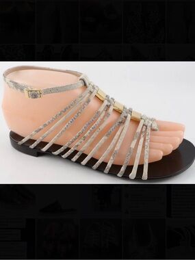 Giuseppe Zanotti Beige Strappy Flat Sandals with Gold Hardware